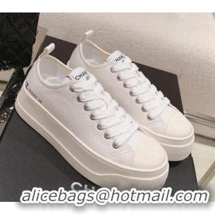 Buy Duplicate Chanel Canvas Platform Sneakers White 091148