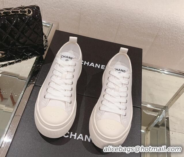 Buy Duplicate Chanel Canvas Platform Sneakers White 091148