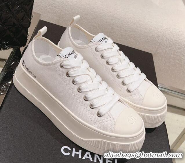 Buy Duplicate Chanel Canvas Platform Sneakers White 091148