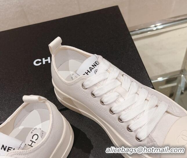 Buy Duplicate Chanel Canvas Platform Sneakers White 091148