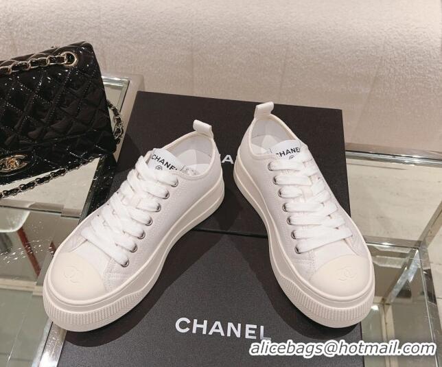 Buy Duplicate Chanel Canvas Platform Sneakers White 091148