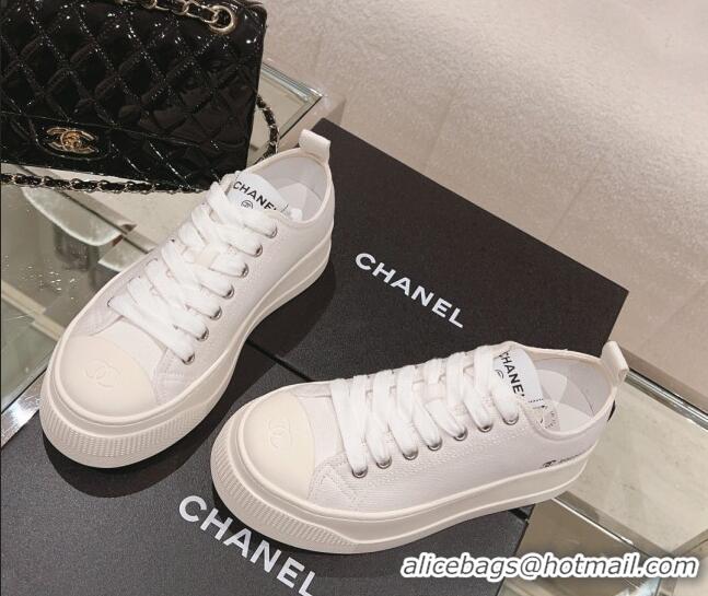 Buy Duplicate Chanel Canvas Platform Sneakers White 091148