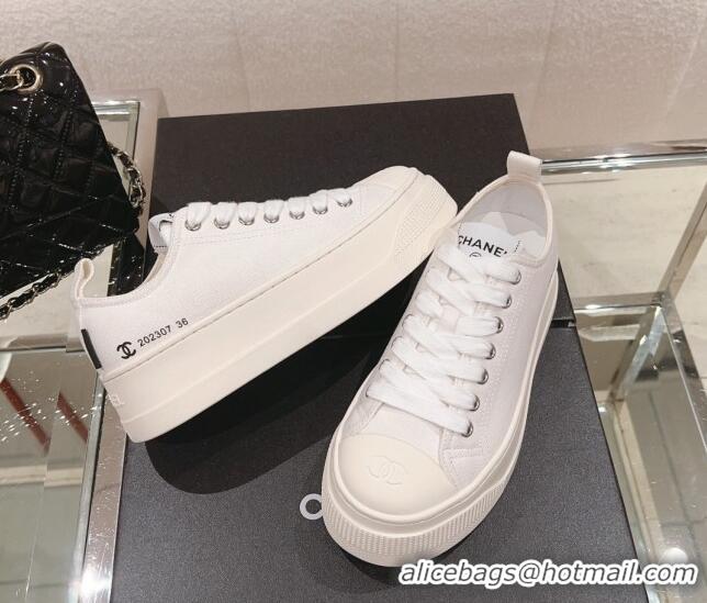 Buy Duplicate Chanel Canvas Platform Sneakers White 091148