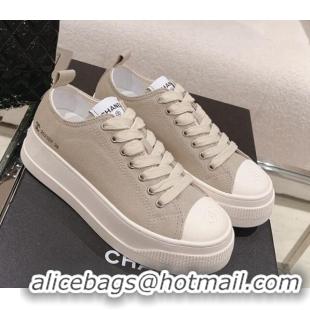 Inexpensive Chanel Canvas Platform Sneakers Grey 091149