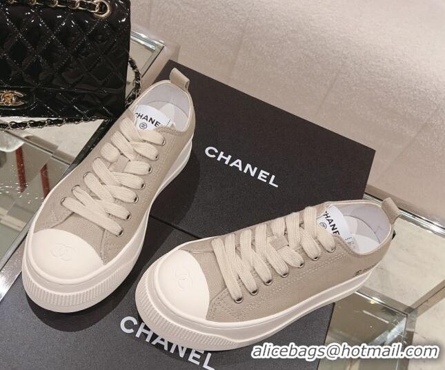 Inexpensive Chanel Canvas Platform Sneakers Grey 091149