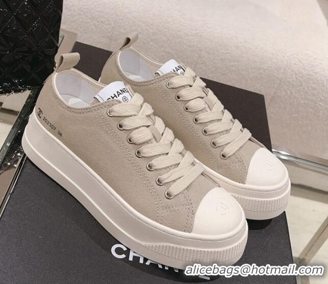 Inexpensive Chanel Canvas Platform Sneakers Grey 091149