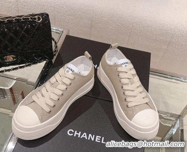 Inexpensive Chanel Canvas Platform Sneakers Grey 091149