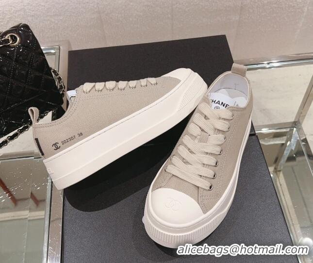 Inexpensive Chanel Canvas Platform Sneakers Grey 091149