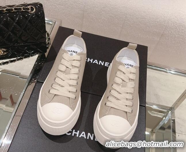 Inexpensive Chanel Canvas Platform Sneakers Grey 091149