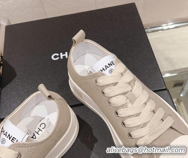 Inexpensive Chanel Canvas Platform Sneakers Grey 091149