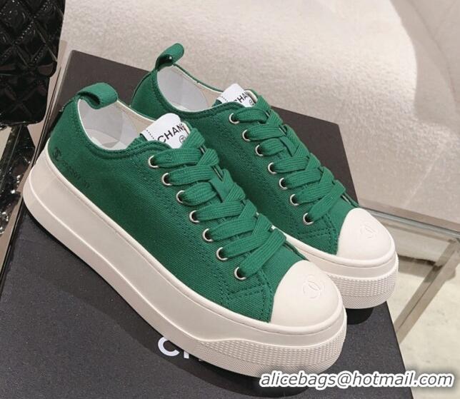 Custom Chanel Canvas Platform Sneakers Green 091151