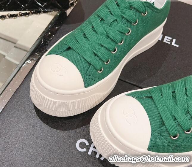 Custom Chanel Canvas Platform Sneakers Green 091151