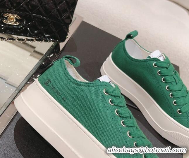 Custom Chanel Canvas Platform Sneakers Green 091151