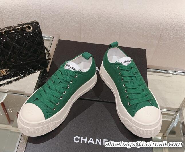 Custom Chanel Canvas Platform Sneakers Green 091151