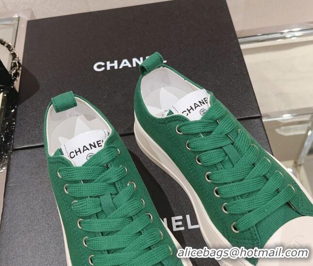 Custom Chanel Canvas Platform Sneakers Green 091151