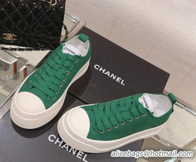 Custom Chanel Canvas Platform Sneakers Green 091151