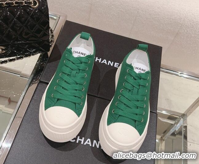 Custom Chanel Canvas Platform Sneakers Green 091151