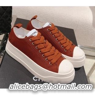 Low Cost Chanel Canvas Platform Sneakers Brown 091152