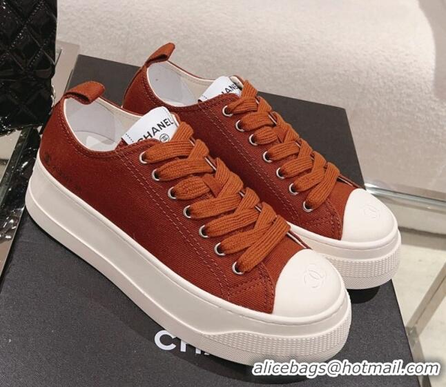 Low Cost Chanel Canvas Platform Sneakers Brown 091152