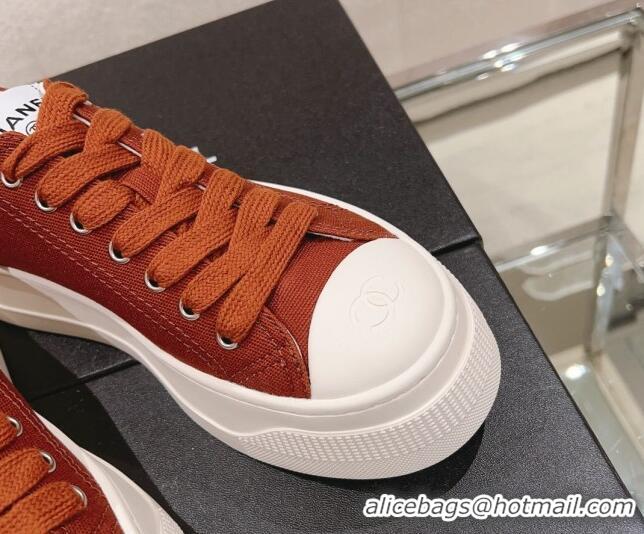 Low Cost Chanel Canvas Platform Sneakers Brown 091152