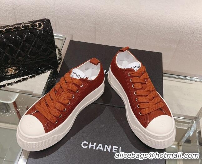 Low Cost Chanel Canvas Platform Sneakers Brown 091152