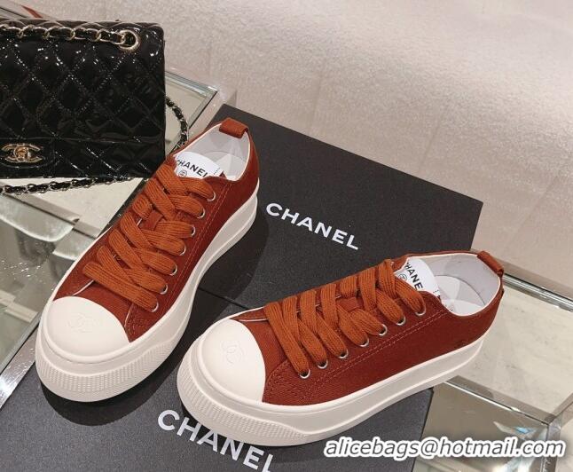 Low Cost Chanel Canvas Platform Sneakers Brown 091152