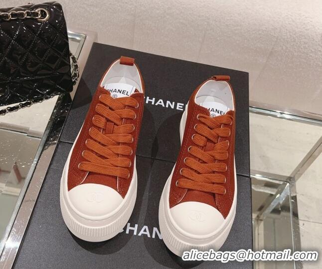 Low Cost Chanel Canvas Platform Sneakers Brown 091152