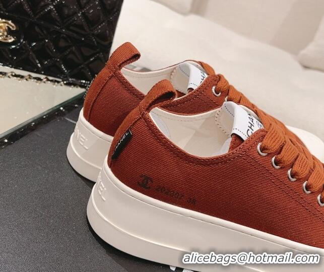 Low Cost Chanel Canvas Platform Sneakers Brown 091152