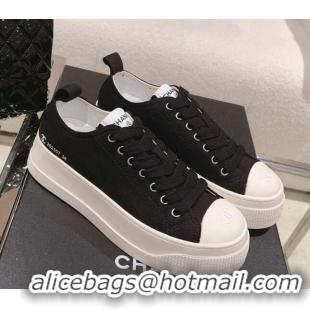 New Style Chanel Canvas Platform Sneakers Black 091153