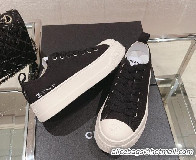 New Style Chanel Canvas Platform Sneakers Black 091153