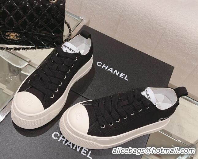 New Style Chanel Canvas Platform Sneakers Black 091153