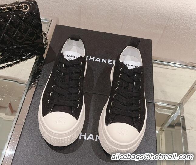 New Style Chanel Canvas Platform Sneakers Black 091153