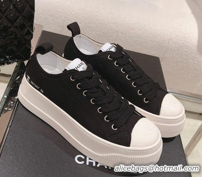 New Style Chanel Canvas Platform Sneakers Black 091153