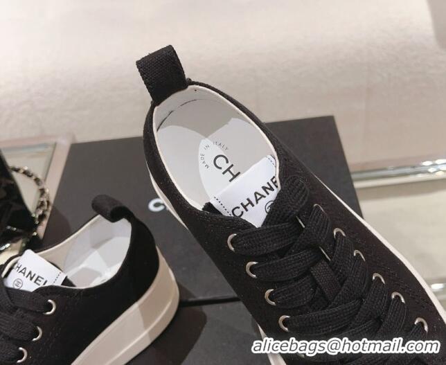 New Style Chanel Canvas Platform Sneakers Black 091153