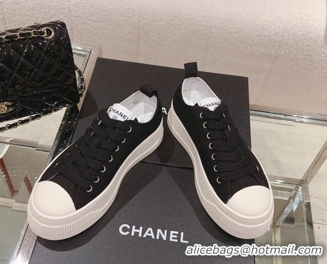 New Style Chanel Canvas Platform Sneakers Black 091153