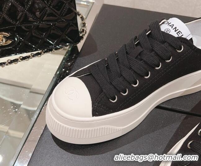 New Style Chanel Canvas Platform Sneakers Black 091153