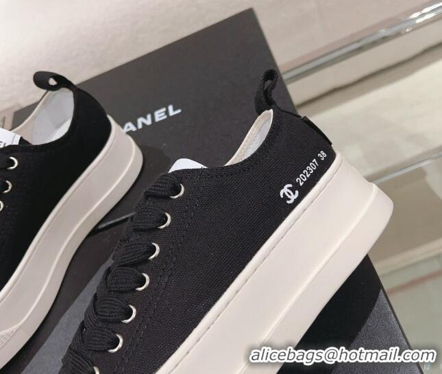 New Style Chanel Canvas Platform Sneakers Black 091153