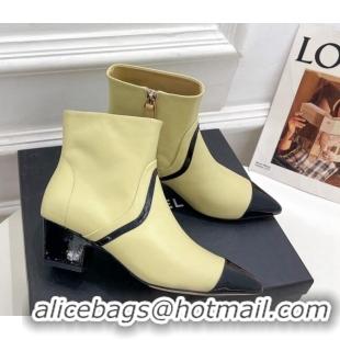 Top Quality Chanel Calfskin Ankle Boots with Black Stripe Yellow 912016