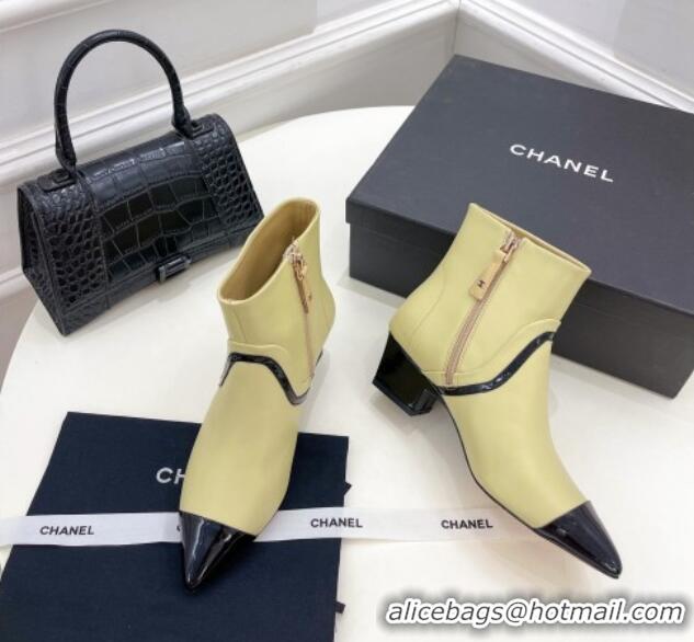 Top Quality Chanel Calfskin Ankle Boots with Black Stripe Yellow 912016