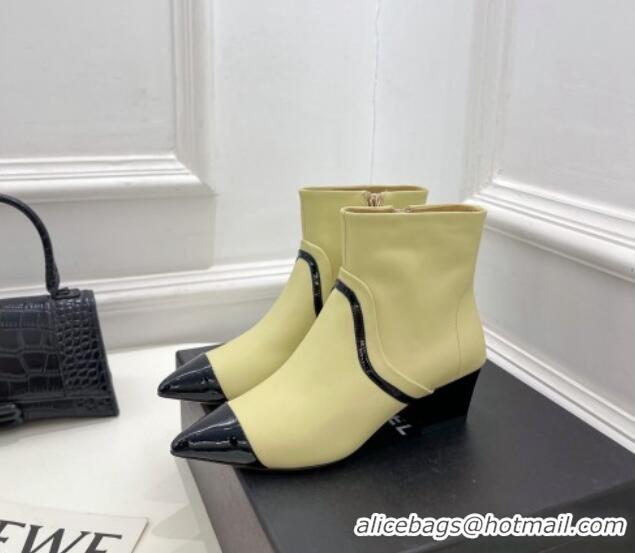 Top Quality Chanel Calfskin Ankle Boots with Black Stripe Yellow 912016