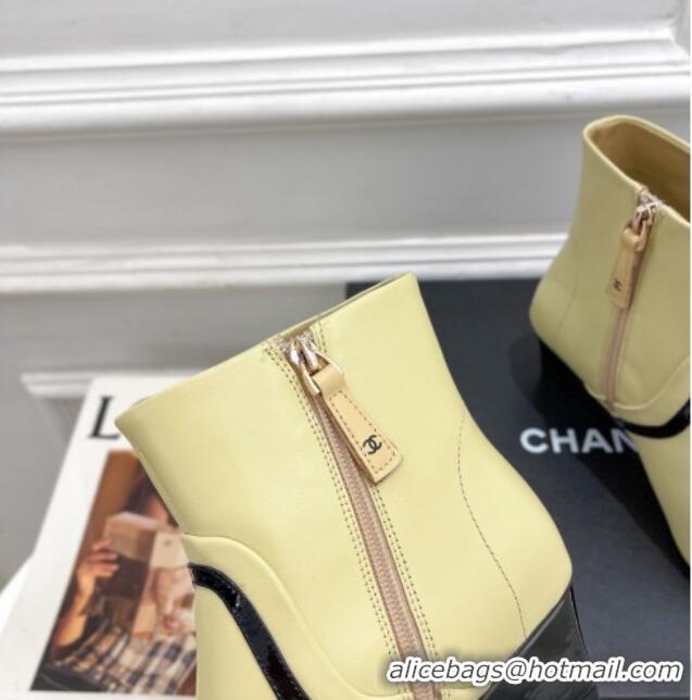 Top Quality Chanel Calfskin Ankle Boots with Black Stripe Yellow 912016