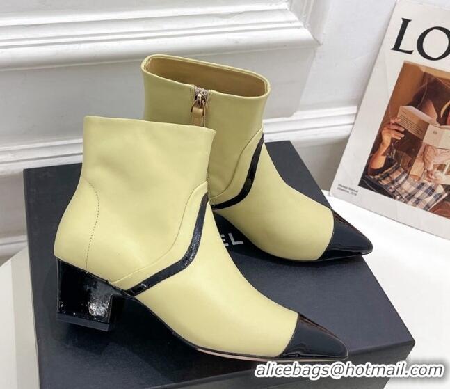 Top Quality Chanel Calfskin Ankle Boots with Black Stripe Yellow 912016