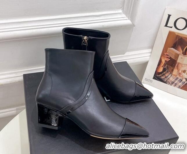 Duplicate Chanel Calfskin Ankle Boots with Black Stripe Black 912018