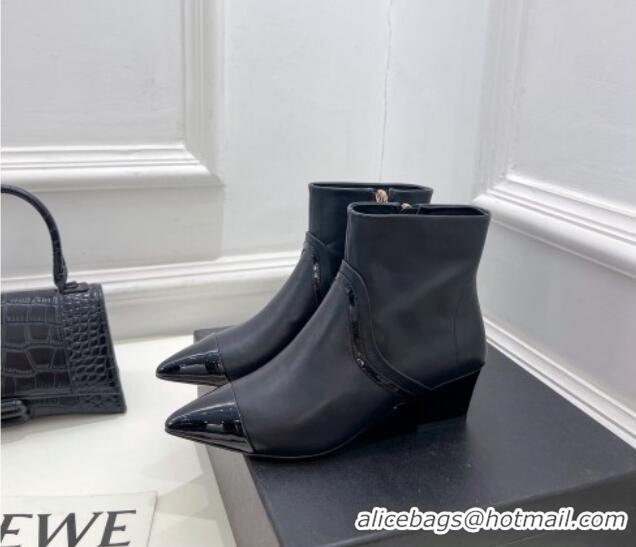 Duplicate Chanel Calfskin Ankle Boots with Black Stripe Black 912018