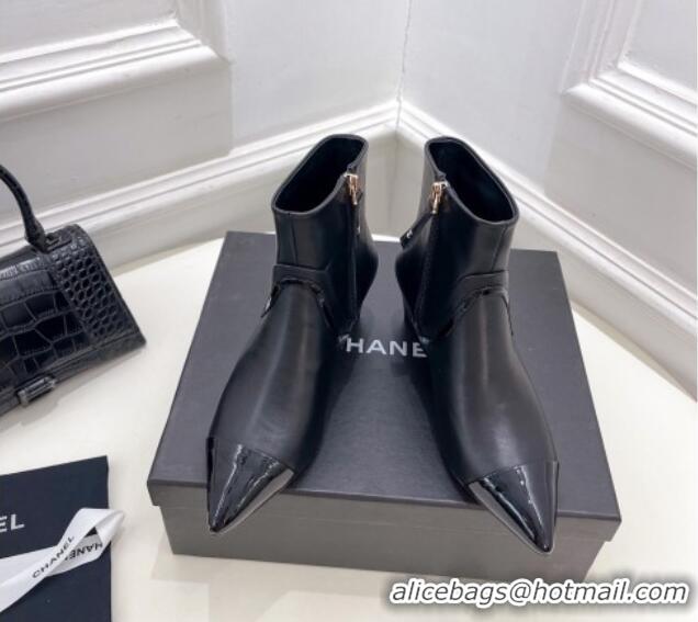 Duplicate Chanel Calfskin Ankle Boots with Black Stripe Black 912018