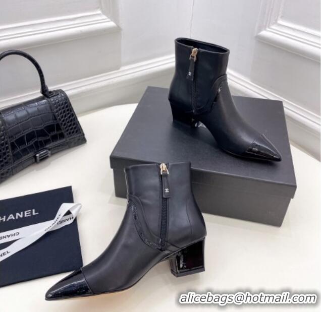 Duplicate Chanel Calfskin Ankle Boots with Black Stripe Black 912018