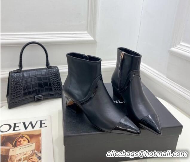 Duplicate Chanel Calfskin Ankle Boots with Black Stripe Black 912018