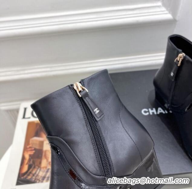 Duplicate Chanel Calfskin Ankle Boots with Black Stripe Black 912018