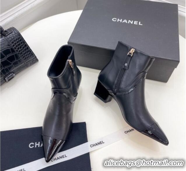 Duplicate Chanel Calfskin Ankle Boots with Black Stripe Black 912018