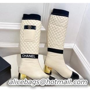 Super Quality Chanel Mixed Fibers Down High Boots 5cm G38428 Nude 912019